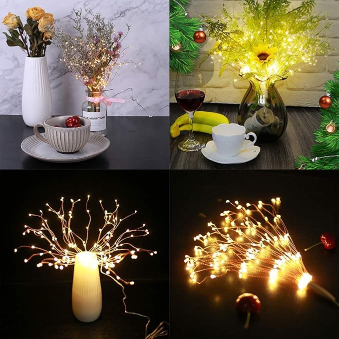2 Pack Starburst Sphere Lights200 LLED Firework Lights 8 Modes Dimmable Remote Control Waterproof Hanging Fairy Light Copper Wire Light for Patio Parties Christmas (Battery Operated)
