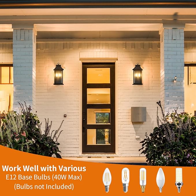 tewei 18'' Dusk to Dawn Outdoor Light Fixture Porch Light Outdoor Wall Sconce Lights 2-Light Black Exterior Lighting Fixture Wall Mount Outside Light for House Garage 1-Pack