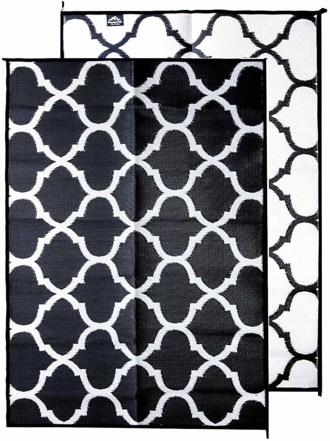 Mountain Mat 5x7 Black Lattice RV Mat – Extra Thick 5mm Recycled Poly Rug – Heavy-Duty Waterproof Reversible – Stylish Luxury Outdoor Rug for Camping Beach (Black Lattice NO Carry Bag 5'x7')