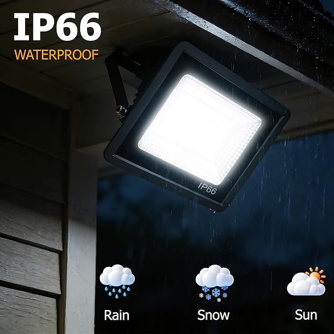 LED Flood Light 11000LM Super Bright 6500K Daylight Outdoor Security Light with Plug IP66 Waterproof for Yard Garden Court &amp Arena (100W-2Pack)