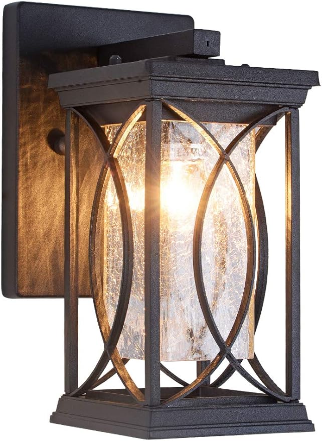 Dusk to Dawn Outdoor Wall Lanterns Small Modern Exterior Light Fixture Aluminum with Crack-Like Glass UL and IP65 Waterproof Wall Sconce Outdoor Wall Light for Porch Garage Front Door Black