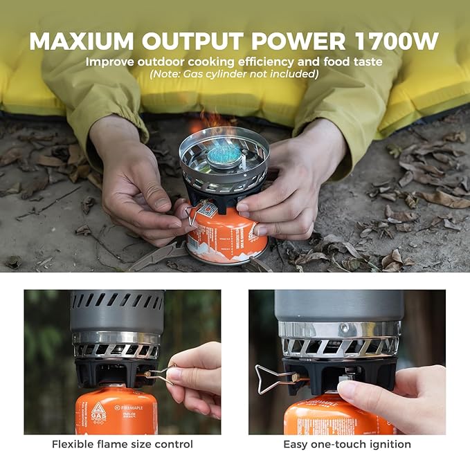 Camping and Backpacking Stove System Integrated Portable Camping Stove 600ML 1700W Lightweight Mini Outdoor Burner Camp Cooking gear for Hiking HuntingTrips and Fishing Black
