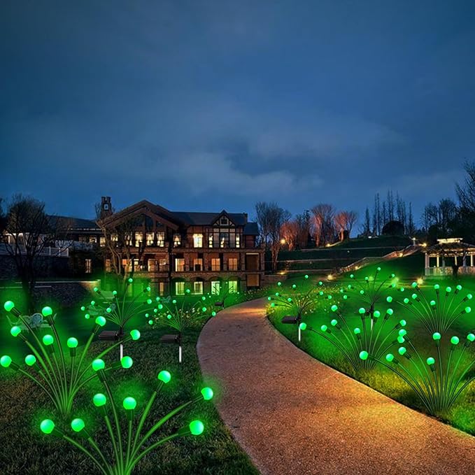 Solar St Patricks Day Lights Outdoor 6 Pack 60 LED Solar Green Firefly Lights Waterproof Sway by Wind Swaying Light for Yard Patio Backyard Garden Planter Flower Bed Pathway Outdoor Decoration
