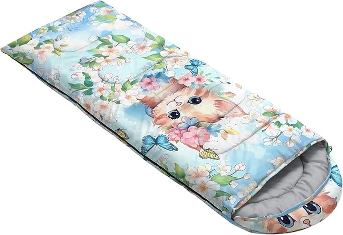 Kids Sleeping Bag for Boys GirlsCartoon Blue Unicorn Print-Lightweight Warm Portable Outdoor Indoor-Waterproof Cold Weather Resistant Sleeping Bag for Camping Hiking