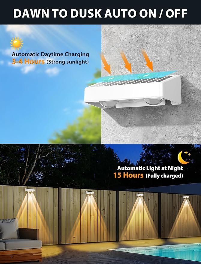 Solar Fence Lights 7 RGB Colors Warm White Cool White Bright Lens LED Dusk to Dawn Deck Light Fence Solar Lights Outdoor Waterproof for Backyard/Railing/Wall/Step/Patio/Pool (16 Pack White Shell)