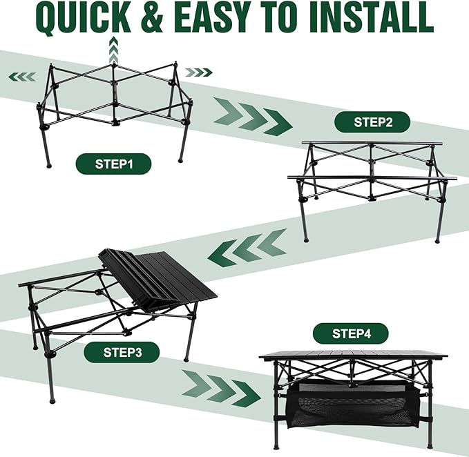 Portable Camping Table Outdoor Folding Table with Basket Storage and Carrying Bag Ultralight Aluminum Alloy Roll-up Top Design for Camping Picnic BBQ Beach Party