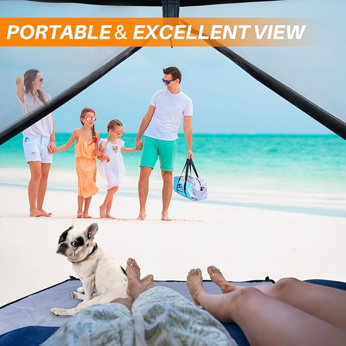 Happy Travel Beach Tent UPF 50+ UV Protection Sun Shade Shelter for 3/4/5/6/7/8 Person Portable Beach Canopy for Family &amp Baby Lightweight &amp Easy Setup Beach Cabana with 3 Ventilation Mesh