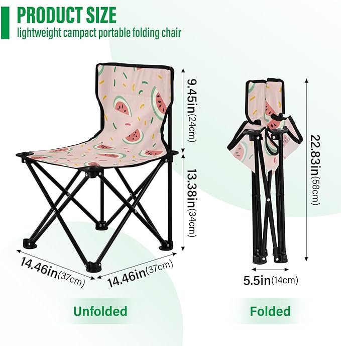 Watermelon Slices on Blush Packable Camping Chairs for Adults Backpack Beach Chairs for Adults Includes Carry Bag for Hiking