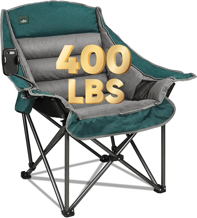 Northroad Oversized XL Padded Camping Chair w/Cell Phone Holder Large Camp Lounge Chair Foldable Lawn Chair w/Cup HolderCarry Bag for Outdoor Hiking Beach Picnics Heavy-Duty 400-lbs Capacity