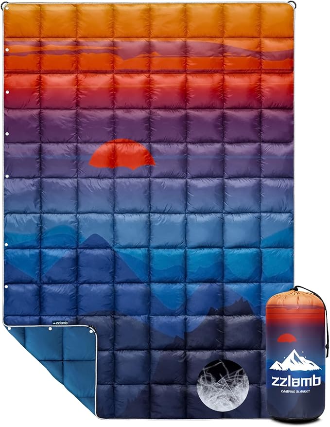 zzlamb Puffy Down Camping Blanket Water-Repellent Down Throw Travel Blanket Portable for Outdoor Light Warm Quilt for Couch Plane Car Theater Stadium Picnic RV Backpacking Hammock