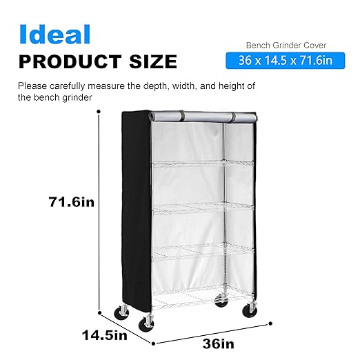 Waterproof Shelf Cover600D Heavy Duty Wire Shelving Unit CoverShelf Display Rack Protector with Zipper(Black). (36 L x 14.5 W x 71.6 H)