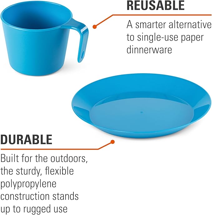 GSI Outdoors Cascadian 1 Person Table Set I 6-Piece Camping Backpacking Mess Kit Plastic BPA Free Plate Bowl Mug Cup &amp Cutlery Set