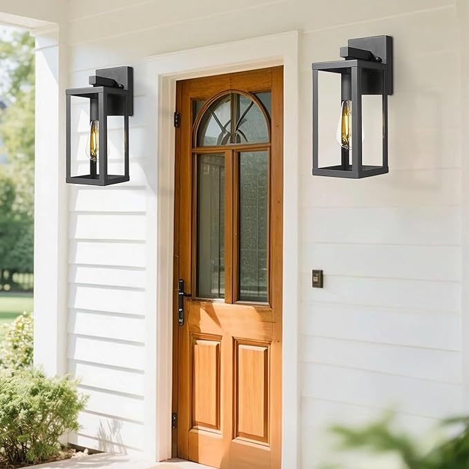 Outdoor Wall Sconce Light 13 Black Outdoor Wall Lantern with Clear Glass Weather Resistant Porch Light for House E26 Base Exterior Lighting Fixture for Garage Entryway Patio (Black 2 Pack)