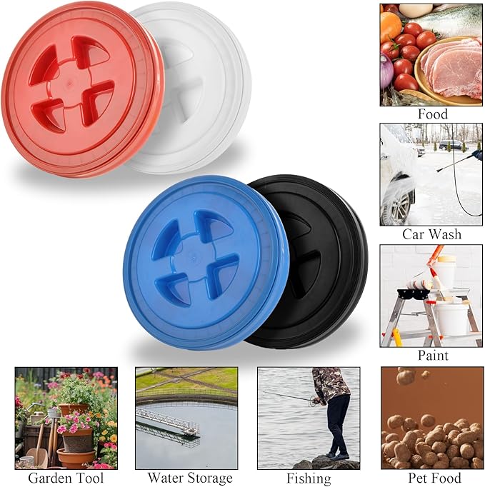 4 Pieces 5 Gallon Leak-Proof Bucket Lid Food Grade Plastic Storage Buckets Screw Seal Lids Screw Pail Lid Pet Food Storage Chicken Feeders Paint Storage Compatible with Gamma