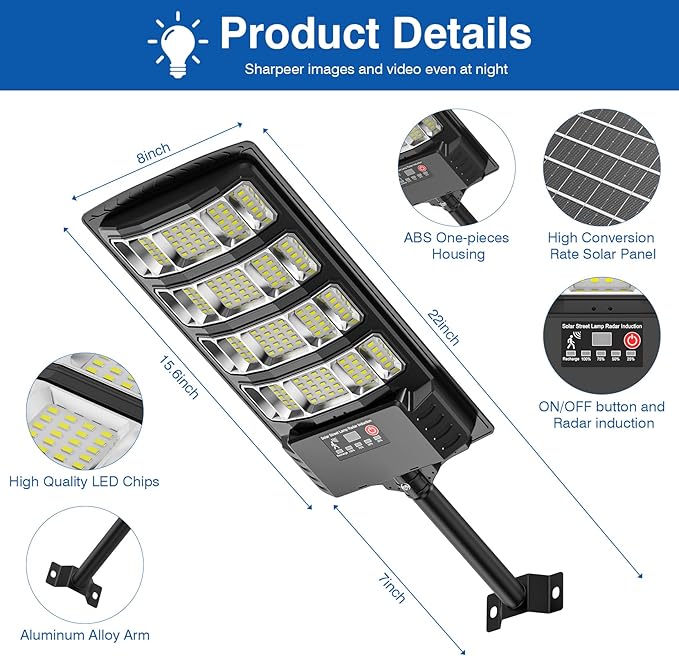 Solar Street Lights Outdoor Waterproof 28000LM 6500K 320° Angle Flood light5730 LED Solar Parking Light with Motion Sensor and Remote Control for Outdoor Streets CourtyardsParking Garages-4Pack