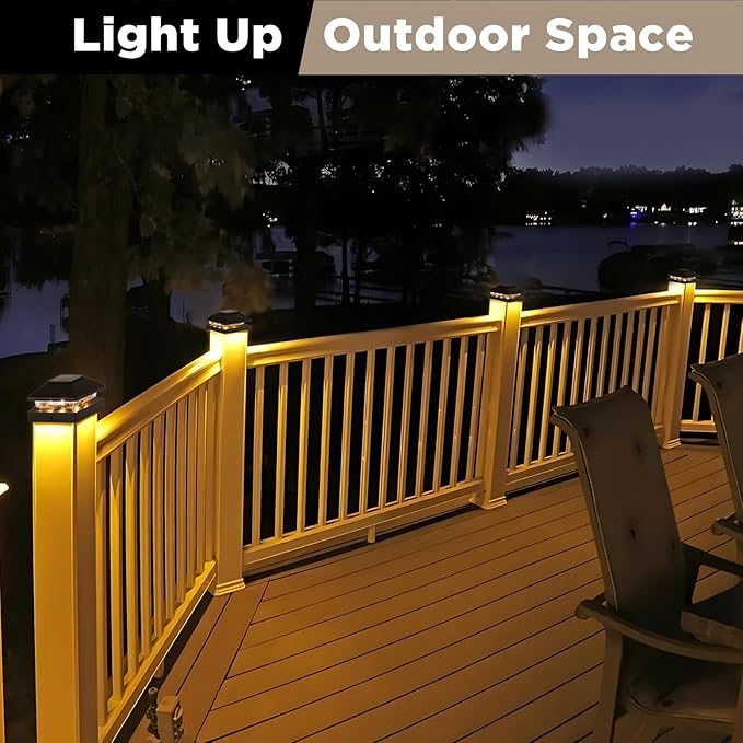Solar Post Cap Lights Outdoor 12pack Black Waterproof Solar Powered Deck Fence Post Lights Fit 4x4 Wood/Vinyl Posts Bright Warm White Solar Post Lights Decorate Deck Patio Porch Fence