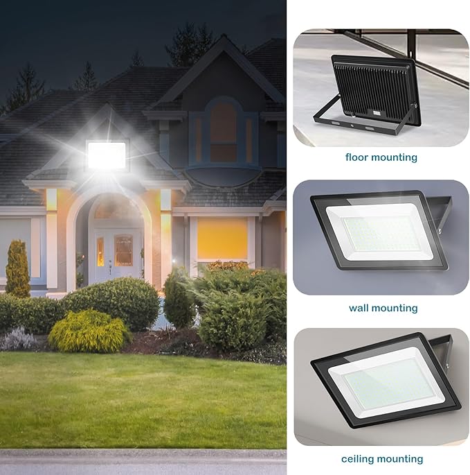 3 Pack 300W LED Flood Light Outdoor IP66 Waterproof with Plug 6000K Daylight White Security Lights Outside Lamp Exterior Floodlights Lighting for Yard Garden Patio House Parking Lot