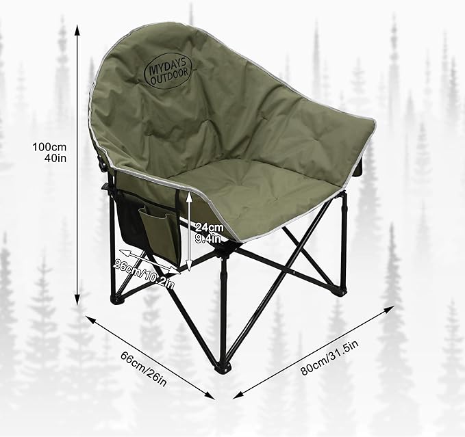 Oversized Camping Chair Portable Folding Moon Chair with Side Pocket Heavy Duty Outdoor Chair for Camping 400lbs Support (Green)