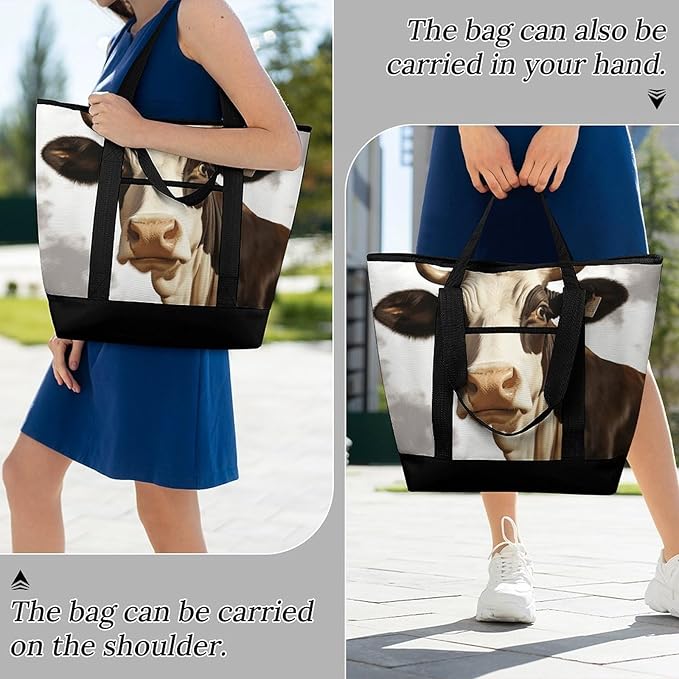 Insulated Shopping BagLarge Reusable Cooler Bags Farm Animal Cow Printed Foldable Shopping BagTravel Waterproof Shoulder Bag