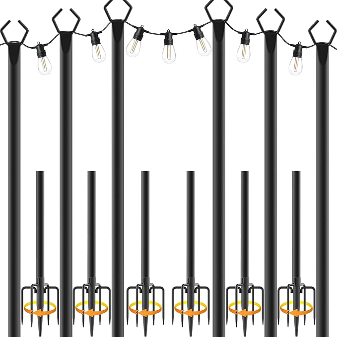 6 Pack String Light PolesMetal Poles for Hanging Outdoor Light Strings6 Pack 10 FT Light Poles Stand for Outside GardenPatioWeddingBackyardDeckParty
