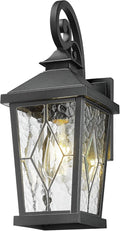 Emliviar Outdoor Porch Light 16 Inch Farmhouse Wall Mount Fixture with Water Glass Shade Matte Black Carriage Light for House Yard Garden Patio WE301B-SD BK