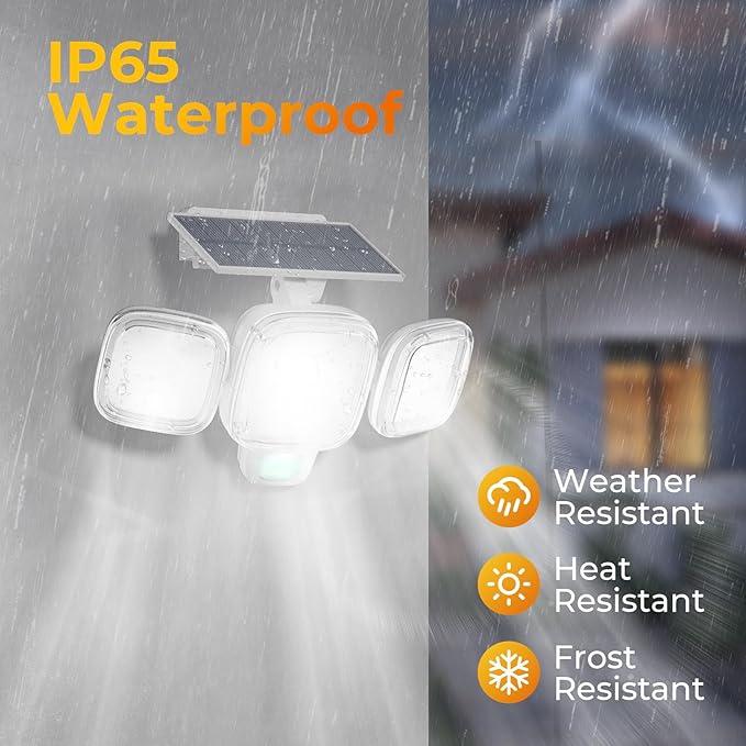 Solar Motion Sensor Outdoor Lights 3 Modes LED Security Flood Light with Remote Control IP65 Waterproof Solar Powered Outside Wall Light for Garden Patio Garage Yard (White 2 Pack)