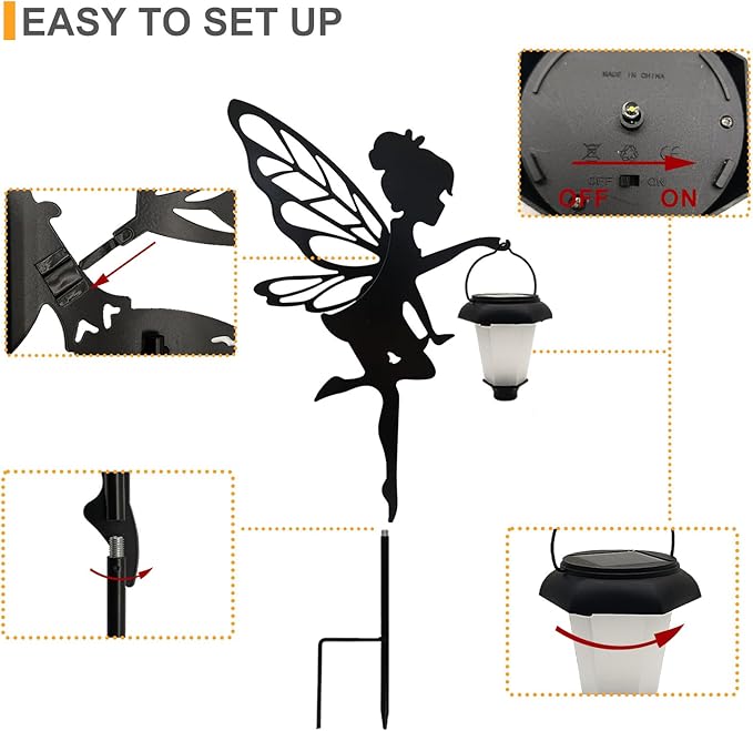 Solar Fairy Garden Stake Decorative Lantern 2 Pack Metal Fairy Angel Garden Silhouette Lights for Lawn Pathway Patio Yard Outdoor Decor
