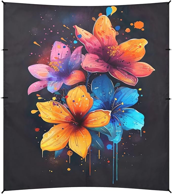 Watercolor Flower Design Beach Tent Sun Shelter 9.2' x 10.5' Beach Canopy with 4 Sandbags 4 Stability Poles Sand Shovels - Tent Canopy for Beach Camping Fishing Picnics