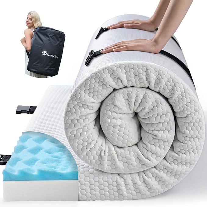 KingChii Memory Foam Camping Mattress Portable Roll Up Sleeping Pad for Road Trip Floor Mat Roll Up Futon Mattress for Guests Sleepoverr
