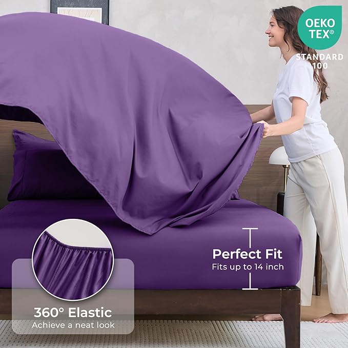 HEVUMYI Purple King Comforter Set - 7-Piece All Season Bed in a Bag King Ultra Soft Bedding Set with Comforter Flat Sheet Fitted Sheet Pillowcases Pillow Shams