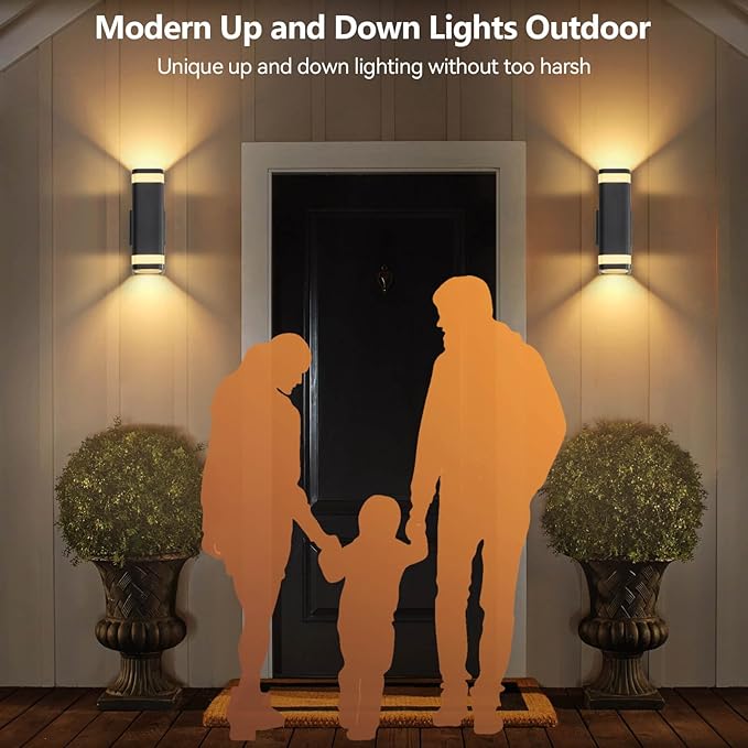 RAYVO Dusk to Dawn Outdoor Wall Light Modern Up and Down Outdoor Light Fixture with Sensor Waterproof Aluminum Wall Sconce for Porch Garage Patio LED Bulbs Included Black Finish