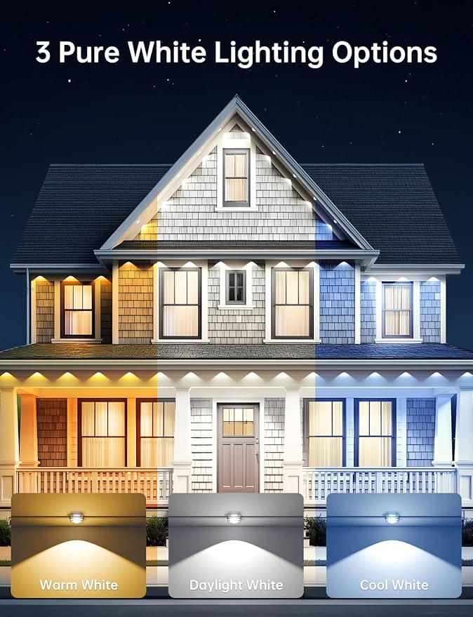 Permanent Outdoor Lights Pro 200ft with 100 LED Smart IC+RGBCW Christmas Halloween Eaves Lights for House Daily and Holiday Decor IP67 Waterproof with APP &amp Remote Control