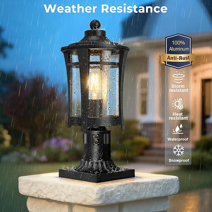Lotsky Motion Sensor Outdoor Post Lights360°Detection Dusk to Dawn Lamp Posts Light Fixture with 3 ModesBlack Aluminum Hardwired Outside Pole Lantern for GardenDrivewayPatioWaterproofE26 Base