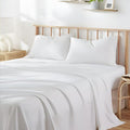 SlumberWell RV Short King Sheet Set 4 Piece Luxury Soft Microfiber Camper Bedding 8–12 Inch Deep Pocket Fits 72x75 Mattress White Stripe