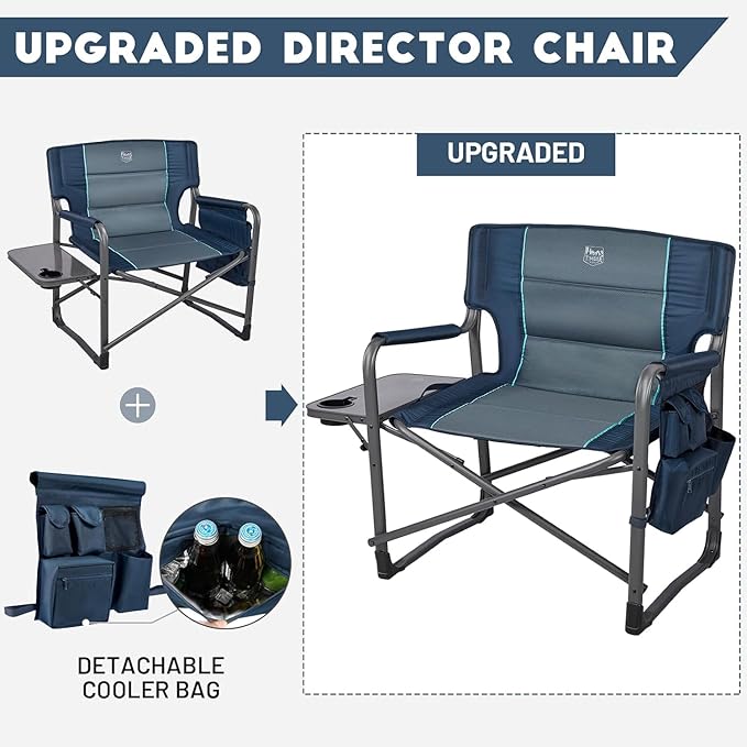 Timber Ridge XXL Directors Chair 600lbs Capacity Heavy Duty Folding Camping Chair with Side Table &amp Insulated Pocket Oversized Portable Chair with Carry Strap