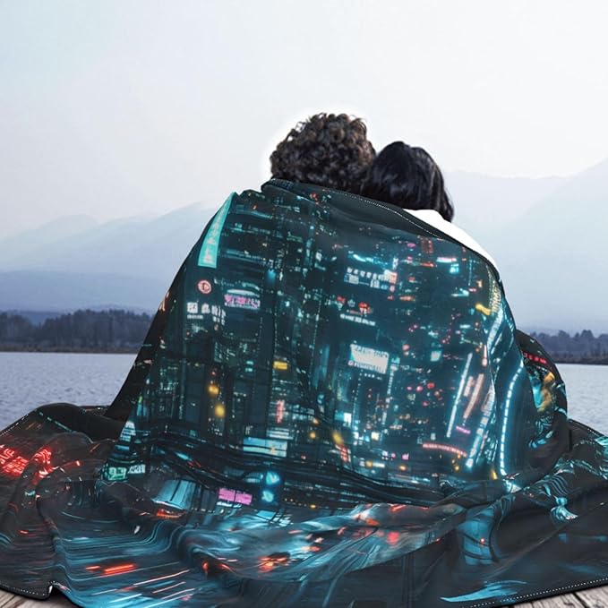 Rainy Night Street 80x60 Printed Soft Fleece Blanket for Sofa Bed and Camping - Cozy Blanket for Travel Picnics Nighttime Use