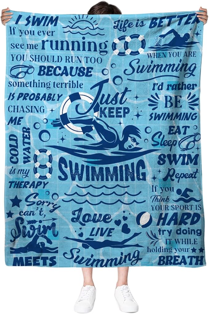 Swim Gifts for Swimmers Swimming Blanket Gifts for Coach Gifts Swim Team Gift Just Keep Swimming 80 x 60 Swimmer Blanket Christmas Birthday Gift for Men