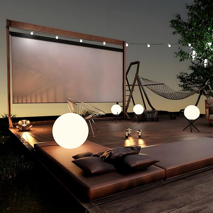 Lightdot Outdoor Floor Lamp 12-Inch LED Ball Light with Milky White Waterproof Shade - 10W 3000K Corn Globe Floor Lamps with Stable Black Tripod Base for Patio Garden Living Room Bedroom Plug&amp