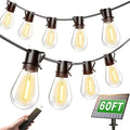 Torkase 60FT Solar Outdoor String Lights 18+1 Shatterproof LED Bulbs Waterproof USB Rechargeable 2200K Warm White Energy-Saving Hanging Patio Lights for Garden Porch Bistro Deck Camping