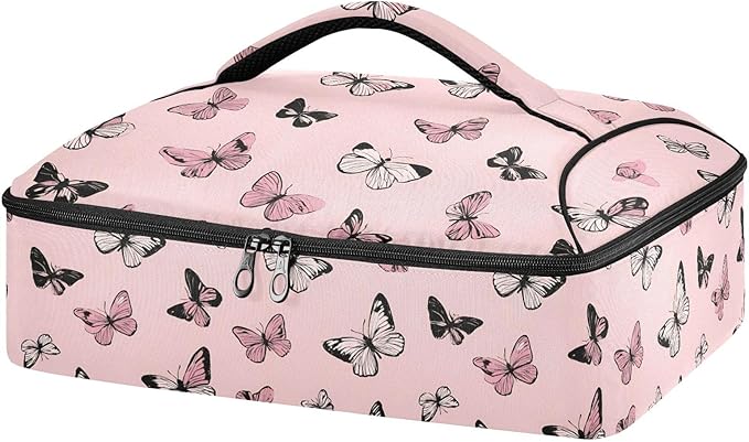 Casserole Carrier Beautiful Pattern Print ButterfliesInsulated Casserole Carrier for Hot or Cold Food Thermal Lunch Tote for Potluck Parties Picnic Beach Fits 9 x 13 Inches Baking Dish