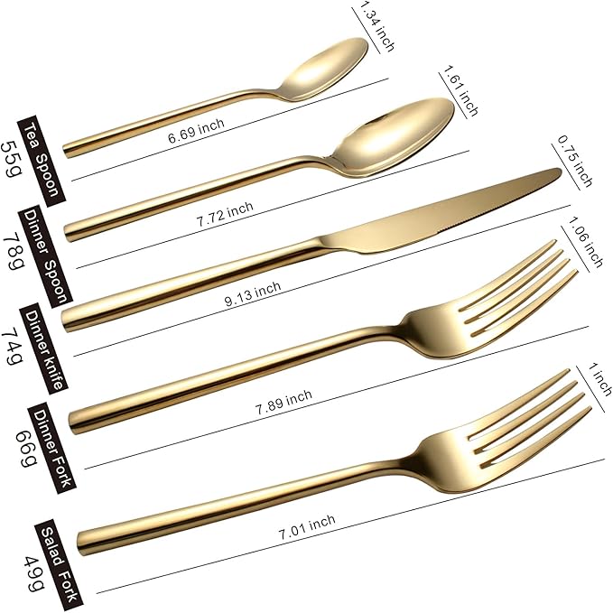 Gold Silverware Set 20-Piece Flatware Cutlery Set Service for 4 Heavy Duty Titanium Coating Modern Design 18/0 Stainless Steel Utensils Dishwasher Safe