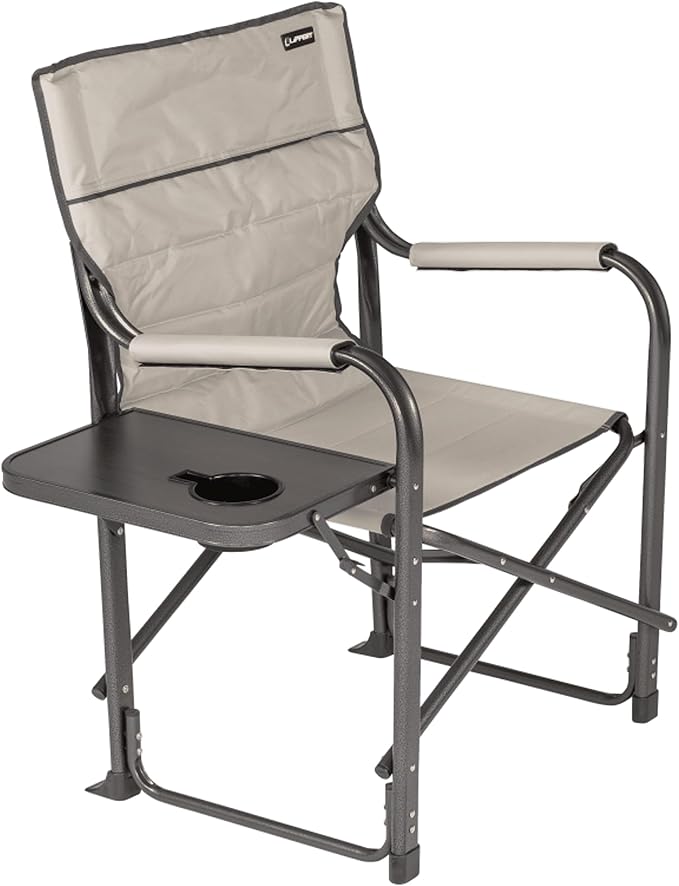 Lippert Components Scout Plus Director Chair with Side Table for Camping Foldable Steel Tube Frame 600D Polyester UV and Water Resistant PVC Coating 400 lb. Weight Capacity Sand - 2021123282