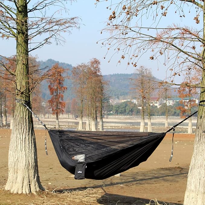 Sunyear Camping Hammock with Removable No See-Um Net Double &amp Single Portable Outdoor Hammocks Parachute Lightweight Nylon with Tree Straps for Adventures Hiking Backpacking
