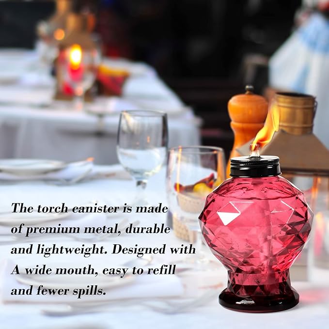 Tewei 4 Pack Glass Table Top Light Torches for Outside Easy to Refill Glass Citronella Torches Outdoor Lanterns Wick and Cap Included Torch for Garden Patio Yard Party