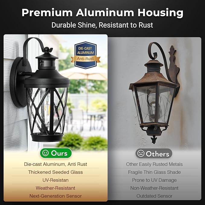 VIANIS Motion Sensor Outdoor Lights Modern Patio Lights Outdoor Waterproof Black Exterior Lighting Fixtures Lanterns for House 100% Aluminum Outside Wall Mount Light Sconce for Garage Porch Coach