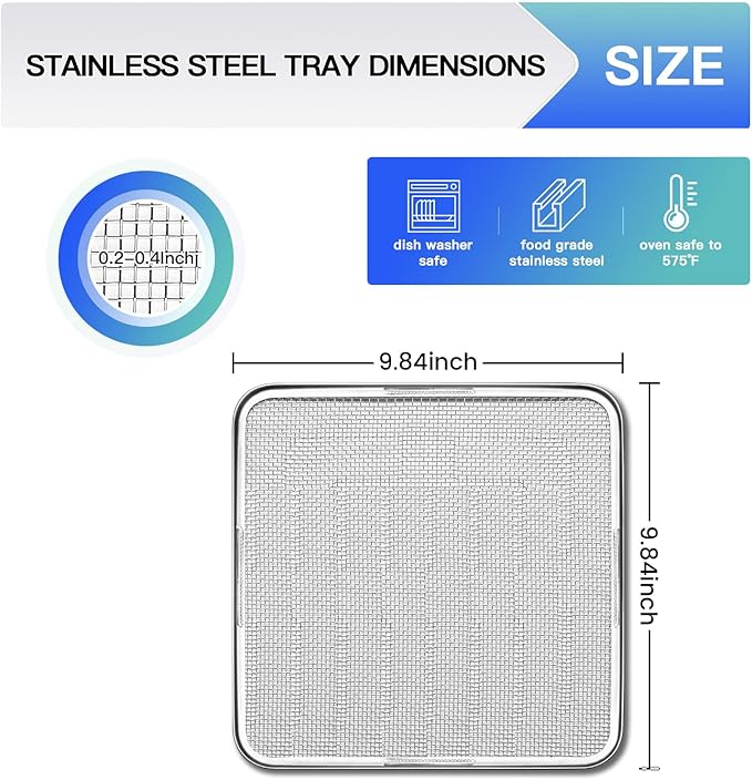 316 8pcs Stainless Steel Dehydrator Tray 9.84in Food Dehydrator Trays 8 Pack Fruit Dryer Trays BPA-Free Food Dryer Accessories