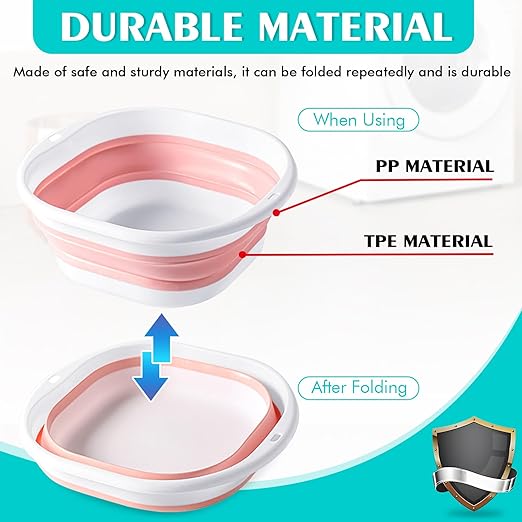 Collapsible Basin 3 Set Foldable Wash Basin Plastic Laundry Tub Space Saving Wash Tub for Dish Fruit Camping Laundry Hiking &amp Home (Pink)