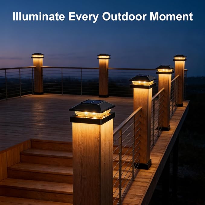 Brightever Solar Post Cap Lights 8-Pack Outdoor Solar Powered Fence Post Lights Black Solar Waterproof Deck Post Lights for 4x4 Vinyl/Wood Posts Warm/Cool White Perfect for Garden Patio Porch