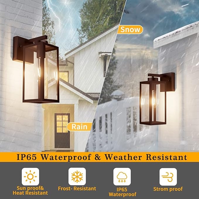 Tipace Outdoor Wall Lantern 2 Pack Brown Exterior Wall Sconce with Clear Glass Shade Wall Mount Lights for EntrywayPorchDoorway(Bulb Not Included)
