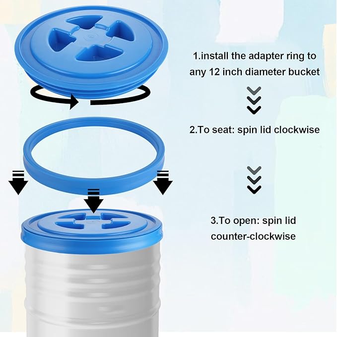 4 Pieces 5 Gallon Leak-Proof Bucket Lid Food Grade Plastic Storage Buckets Screw Seal Lids Screw Pail Lid Pet Food Storage Chicken Feeders (White Blue Green Orange)